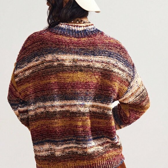 Multicolor Casual Women's Marble Knitted Oversized Cardigan - Picture 2 of 8